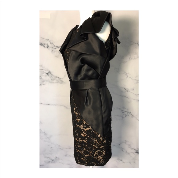 MARCHESA Black Lace with Black Satin Ruffles Dress - Picture 3 of 8